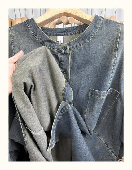 Xiao Wang's Retro Denim Round Neck Oversized Casual Jacket