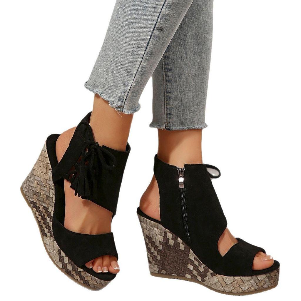 Damen Keilabsatz Sandalen mit Quasten - Sommer 2025 Fischmaul Design