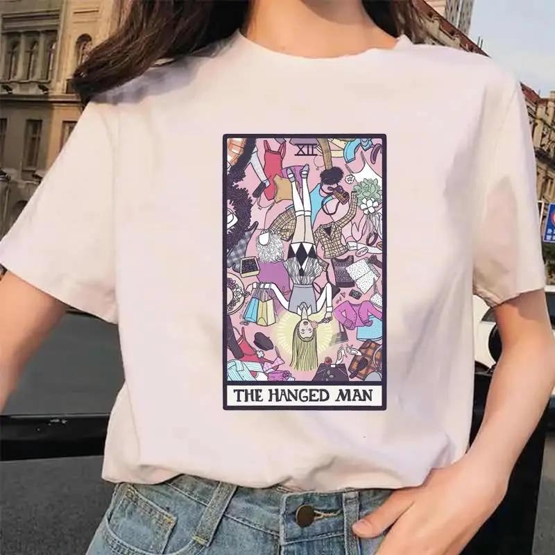 Tarot Card Flower Funny Time Graphic Print T Shirt Fashion Casual Crew Neck Short Sleeve  T Shirt Women