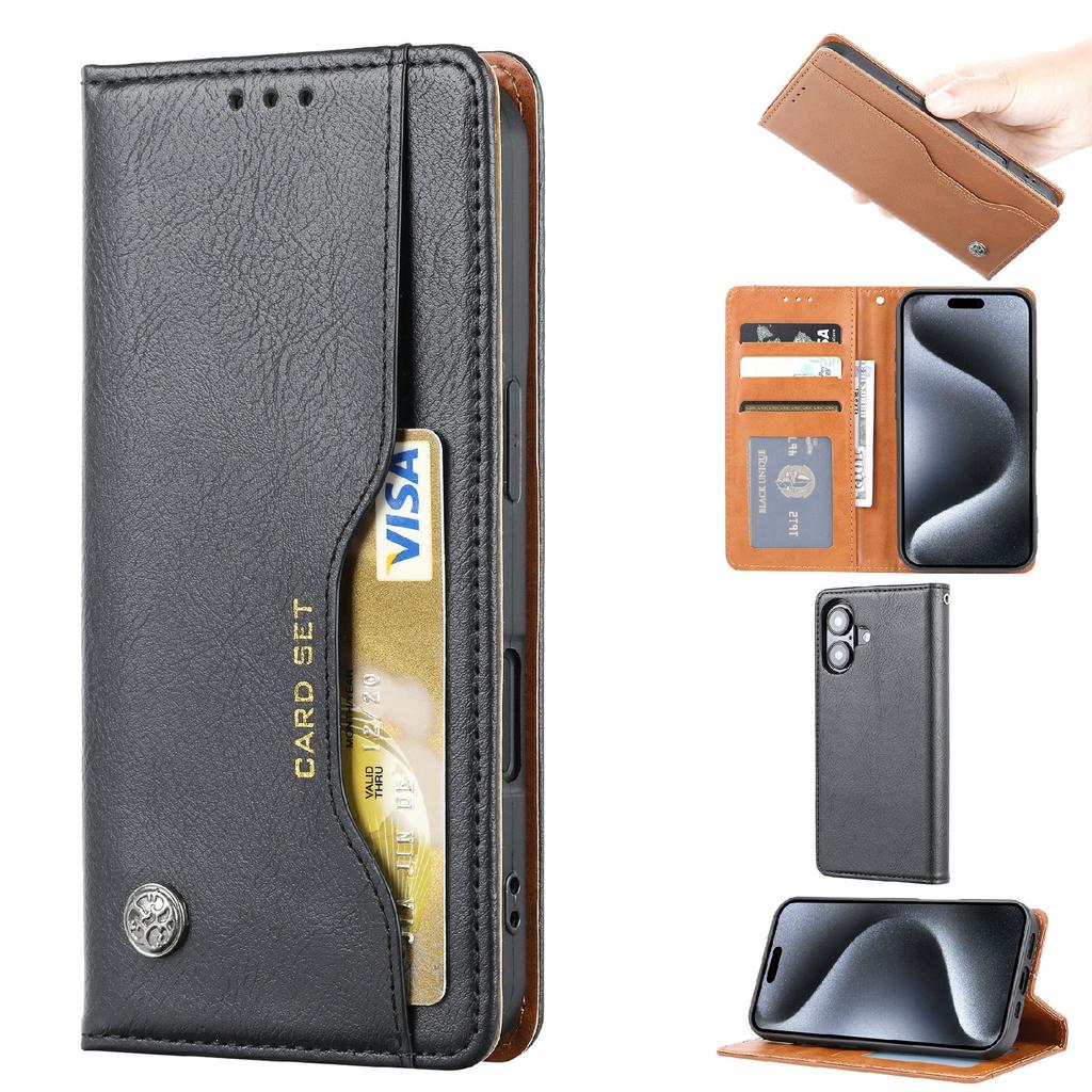 For iPhone 16 Plus Cell Phone Case Magnetic Closing PU Leather Stand Cover