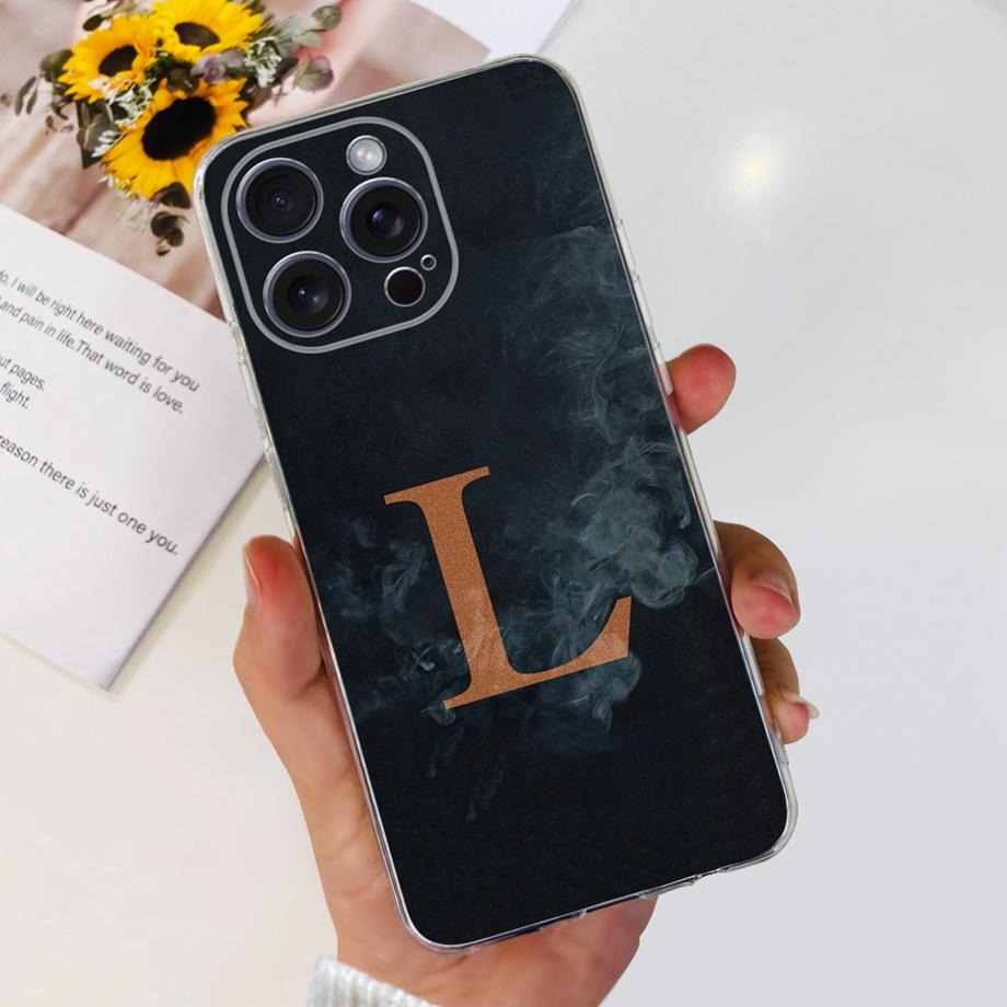For iPhone 15 Pro Max Case iPhone 15 Plus 15 Pro Back Cover Transparent Soft TPU Letter A TO Z Capa For Apple iPhone15 15Pro Bag