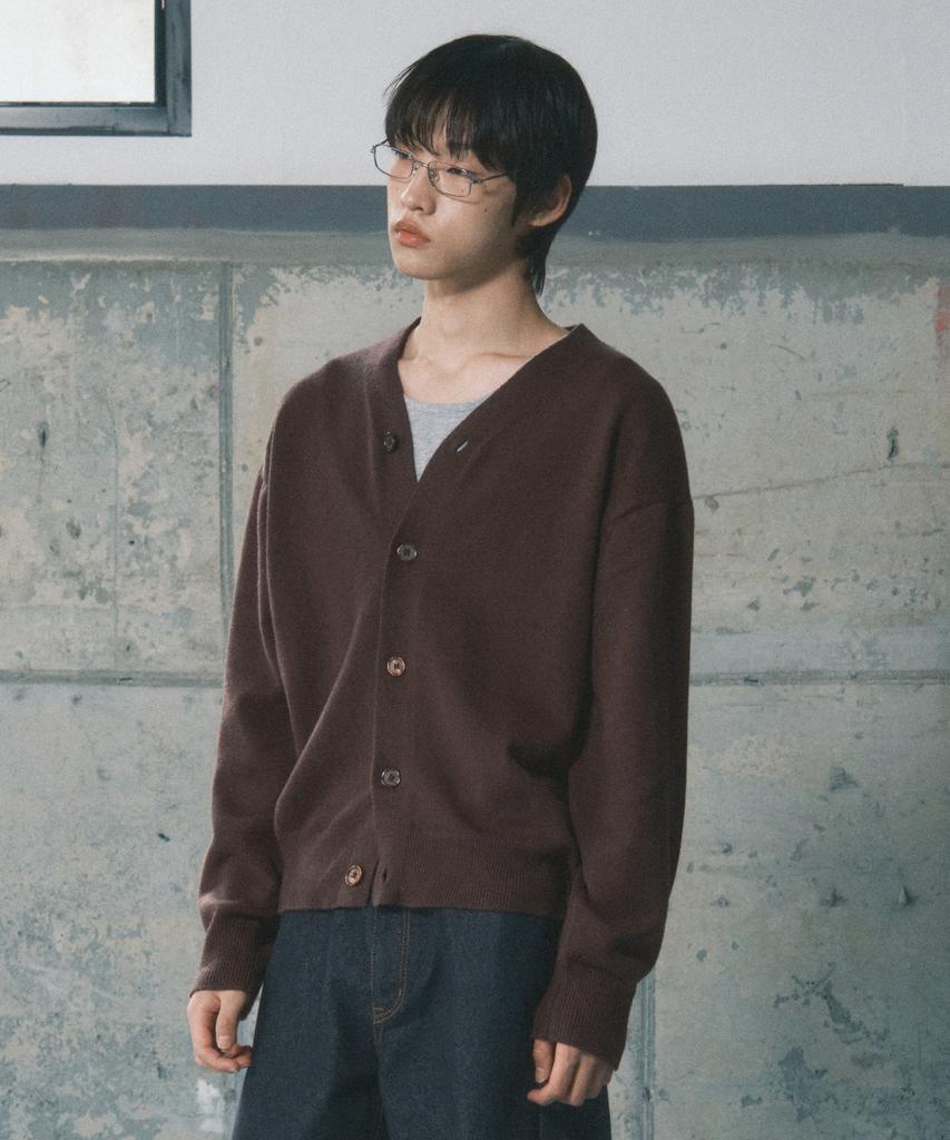 Secondmono Solid 3-Way Button Cardigan [Brown]_Secd003Brown