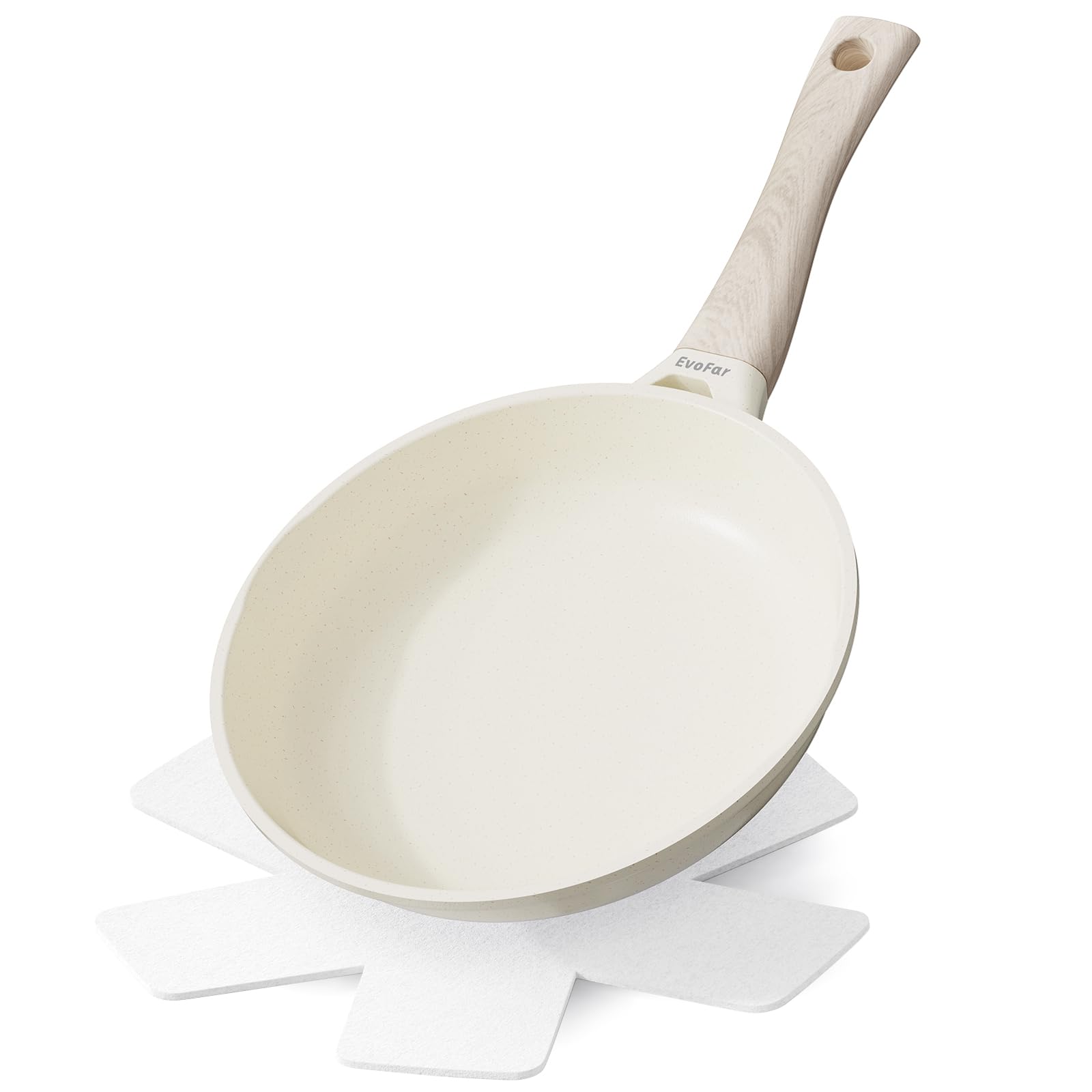 

EvoFar 24 см Сковорода Индукционная с Легкостью Идеально подходит для Омлетов и Жареного Совместима со Всеми Источниками Тепла, Совместимая, Подставка с Мраморным Покрытием, бежевый