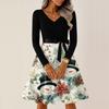 Ladies' Christmas Printed Casual And Fashionable V-neck Long Sleeved Dress