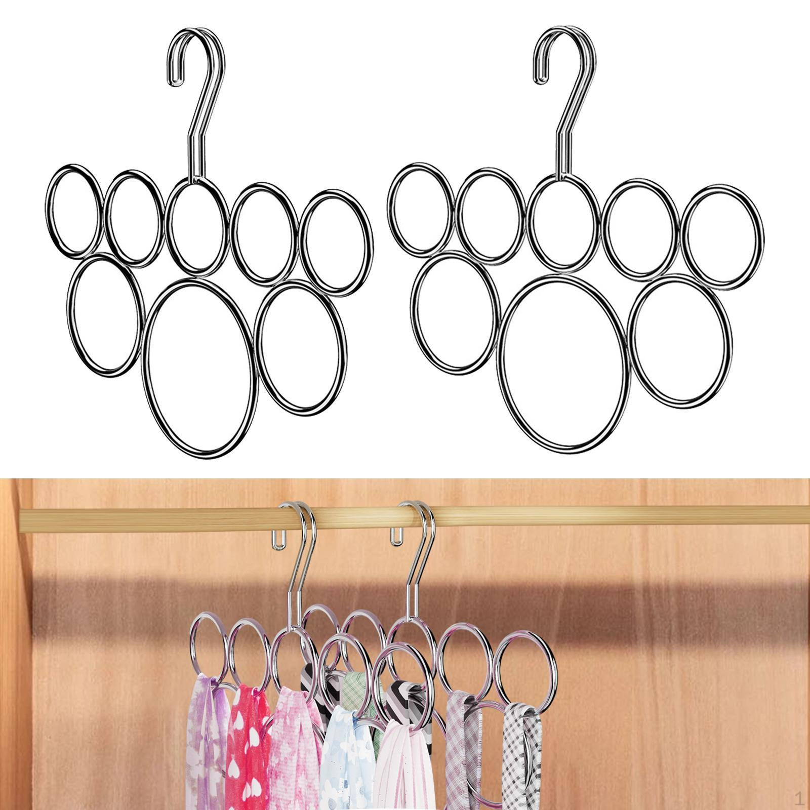 

2Pcs Scarf Hanger Organizer Holder Storage Multifunctional Non Slip No Snag with 8 Rings