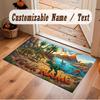 Dinosaur Theme Soft Crystal Velvet Rug Custom Name & Text Print Non Slip Floor Rug for Bedroom Living Room