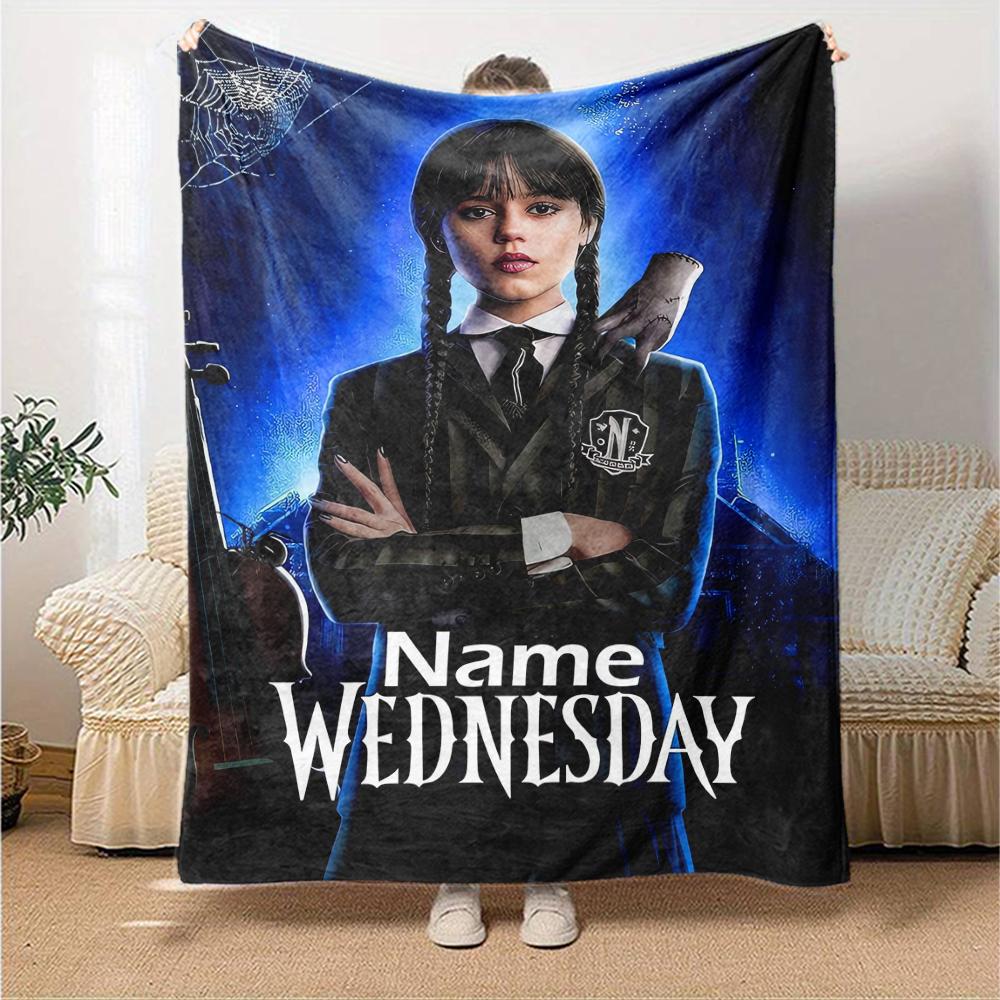 Custom Name Wednesday Theme Printed Blanket - Perfect for Couch, Bed, Travel & Outdoor Use | Machine Washable, Cozy & Durable.