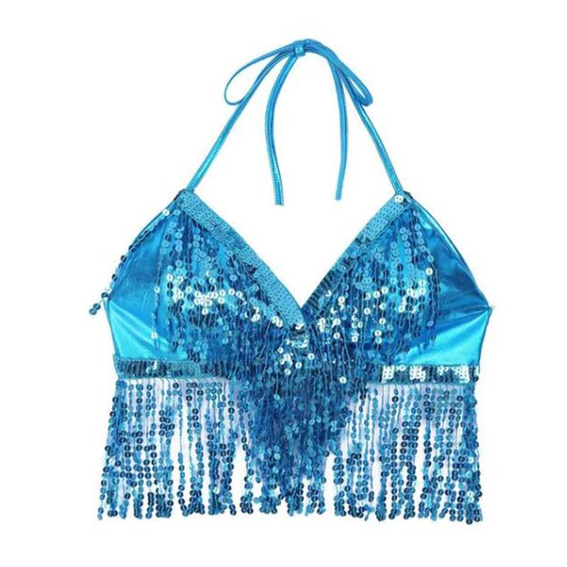 Belly Dance Sequin Fringe Top Nightclub Performance Halter Bra Dance Wear Show Costumes Halter Bra  Performance Top