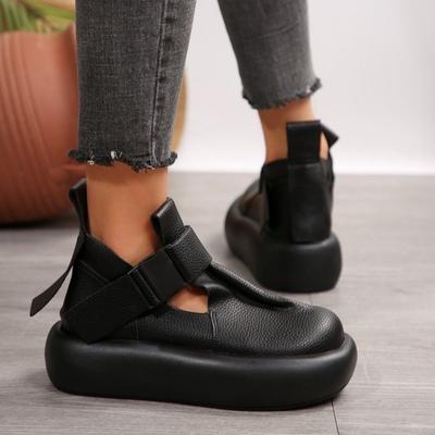 Round Toe Thick Sole Leather Retro Flat Platform Shoes Women's Leisure Roman Retro Ankle Boots Anti-Slip Zapatillas De Mujer