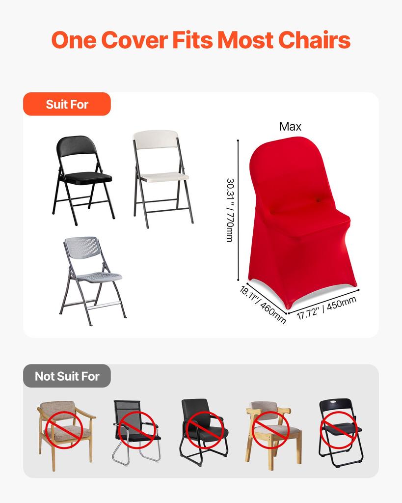 VEVOR 50 Pcs Red Chair Covers, Polyester Spandex Chair Cover, Stretch Slipcovers for Wedding Party Dining Banquet Flat-Front Chair Covers