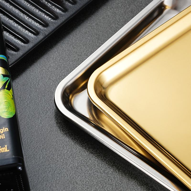 Stainless Steel Barbecue Plate Rectangular Snack Plate Grill Pan Fried Chicken Plate With Dipping Tray Dumpling Plate