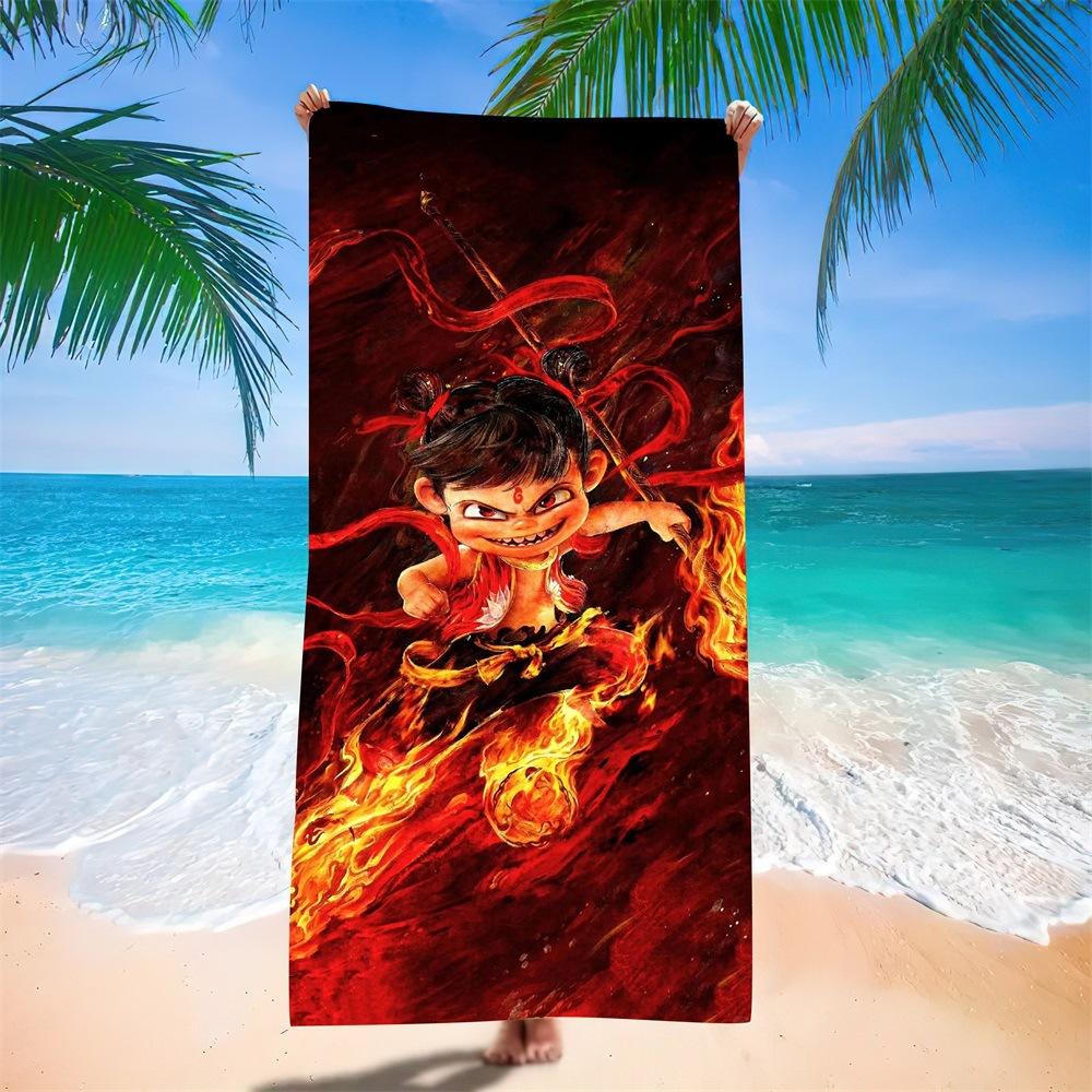 Nezha Beach Towel, Sun Protection, Quick Drying, Enlarged And Thickened Summer Seaside Vacation, Guochao Cartoon Bath Towel