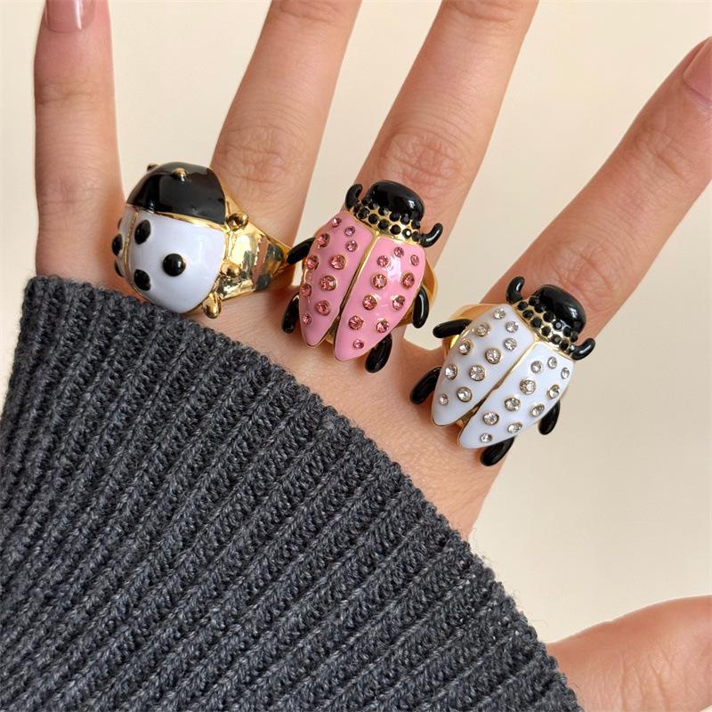 Geometric Insect Drip Oil Ring Korean Fashion Beetle Painting Ring Minority Design Jewelry Accessories Chunky Enamel Ring Gift