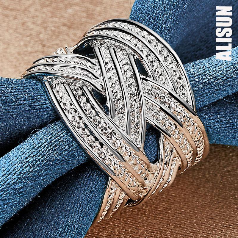 925 Sterling Silver Cross Woven Open Ring Fashion Wedding Jewelry