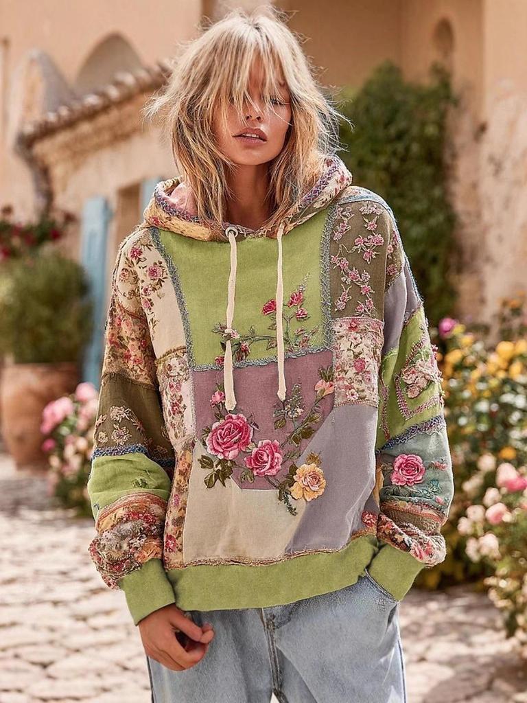 2025 Herbst Winter Retro Schnürung Bedruckter Hoodie