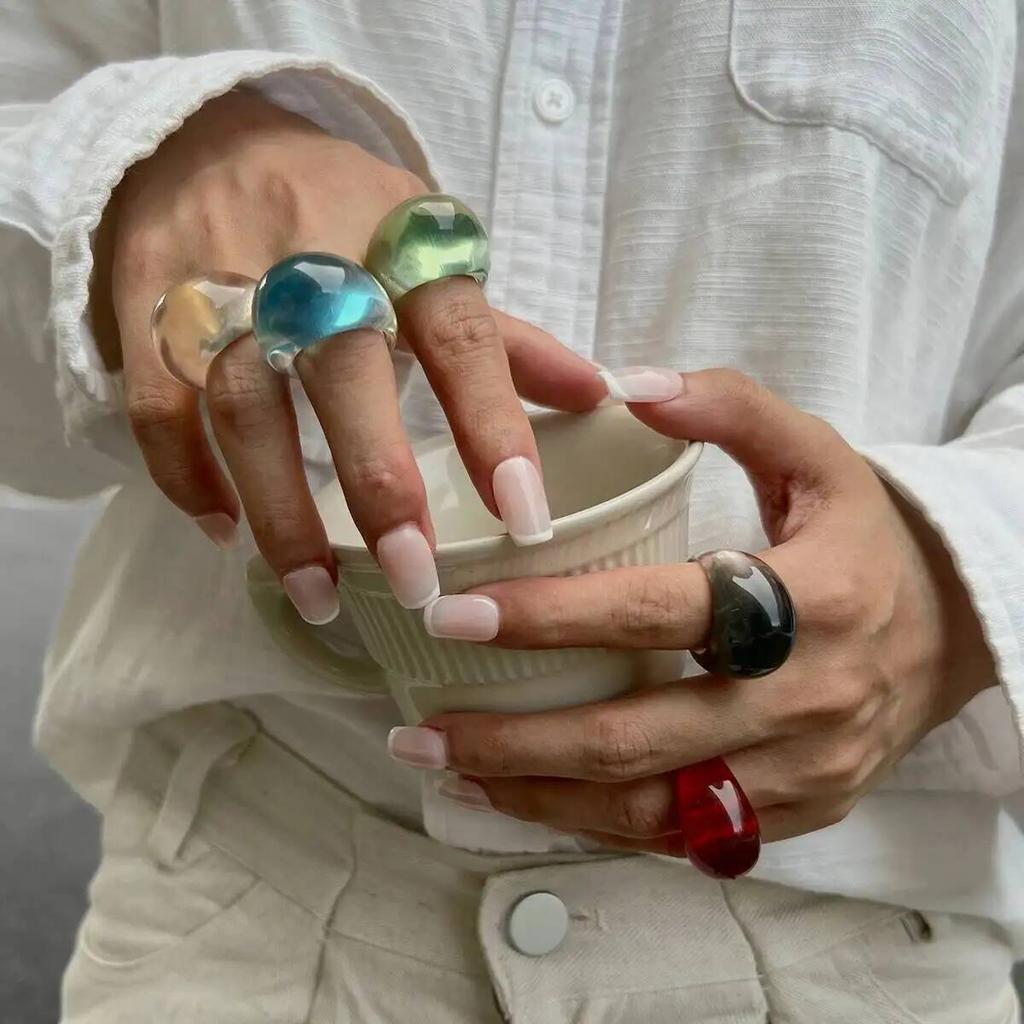 IngeSight.Z Bohemia Transparent Multicolour Resin Ring for Women Punk Exaggerate Geometric Chunky Ring Daily Jewelry Accessories