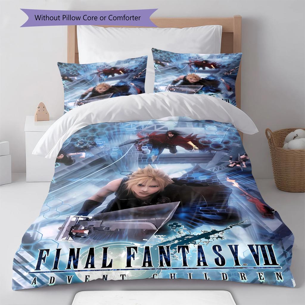 Final Fantasy Pattern Bedding Quilt Set Quilt Cover Pillowcase Home Decoration Gift (1 * duvet cover + 2 * pillowcase, without core)