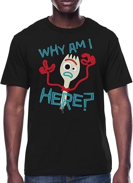 Disney Pixar Toy Story 4 Mens Forky Why Am I Here? Funny Black Shirt New XL S