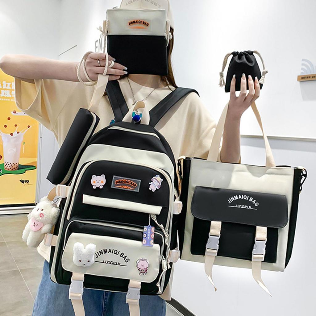 Girls School Bag Set Cute Lightweight Bookbag for Middle High School Students Women Travel Backpack Bear Pendant