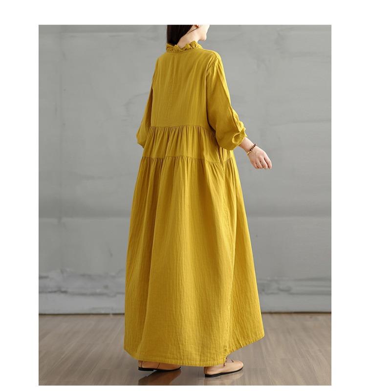 DIMANAF Damen Übergröße Herbst Langes Kleid Locker Vintage Lässig Oversize Langarm Maxi Vintage Kleid 2025