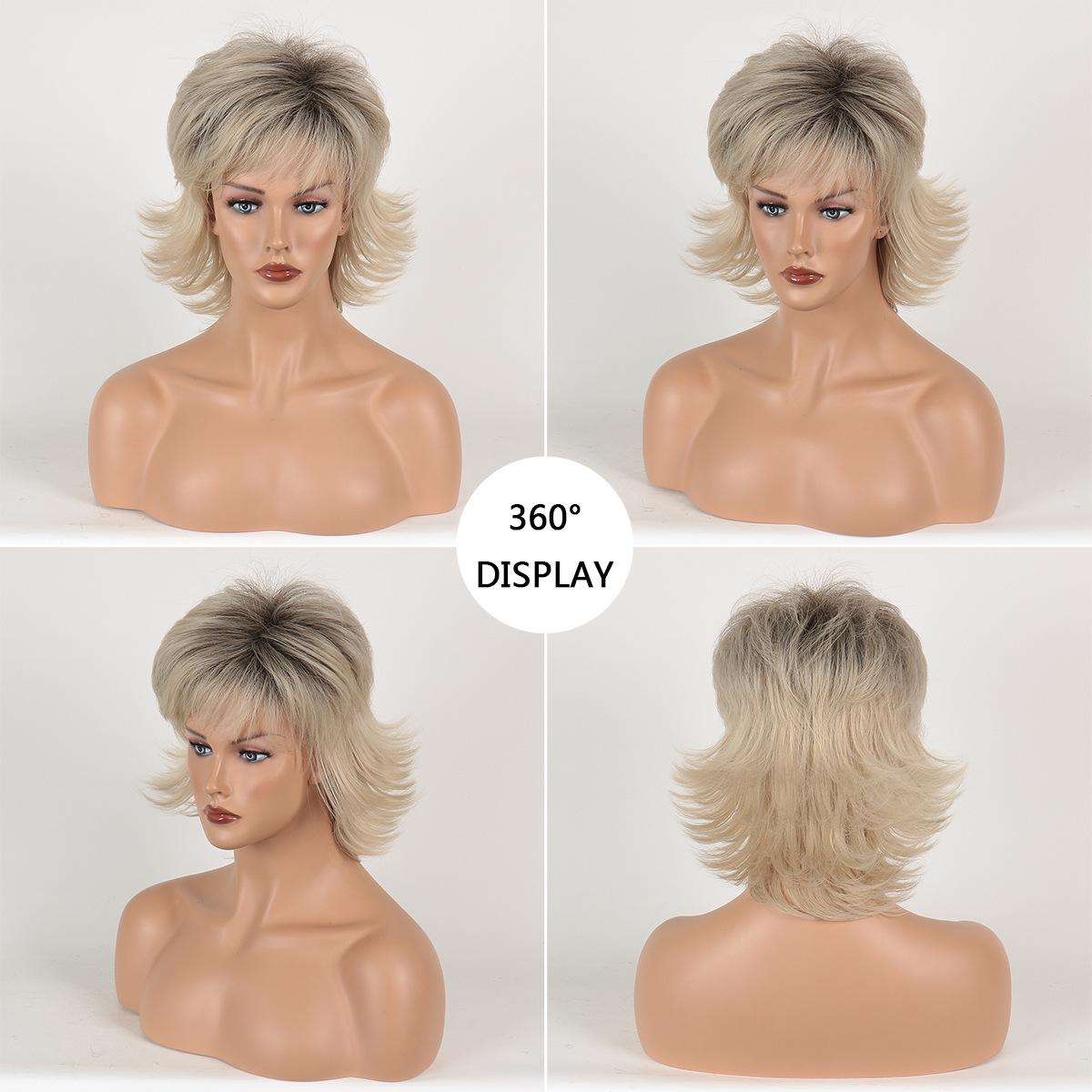 

Короткие натуральные парики с челкой Светлые волосы с темными корнями Ежедневное использование Волнистые синтетические волосы Костюм Парик для вечеринок для женщин Термостойкий парик золотой