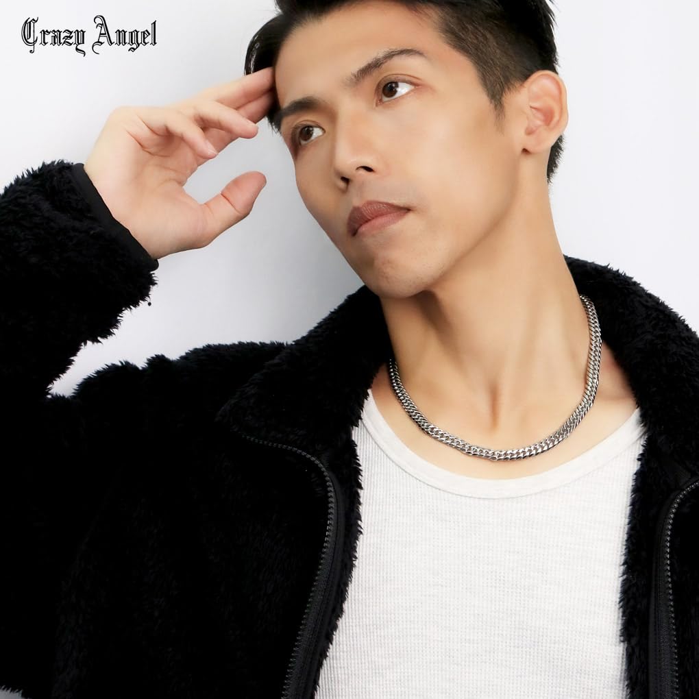 [Shinjuku Gin no Kura] Crazy Angel Men's Curb Chain, 6-Sided Double Curb Chain, 8mm Wide, 50cm, Surgical Stainless Steel