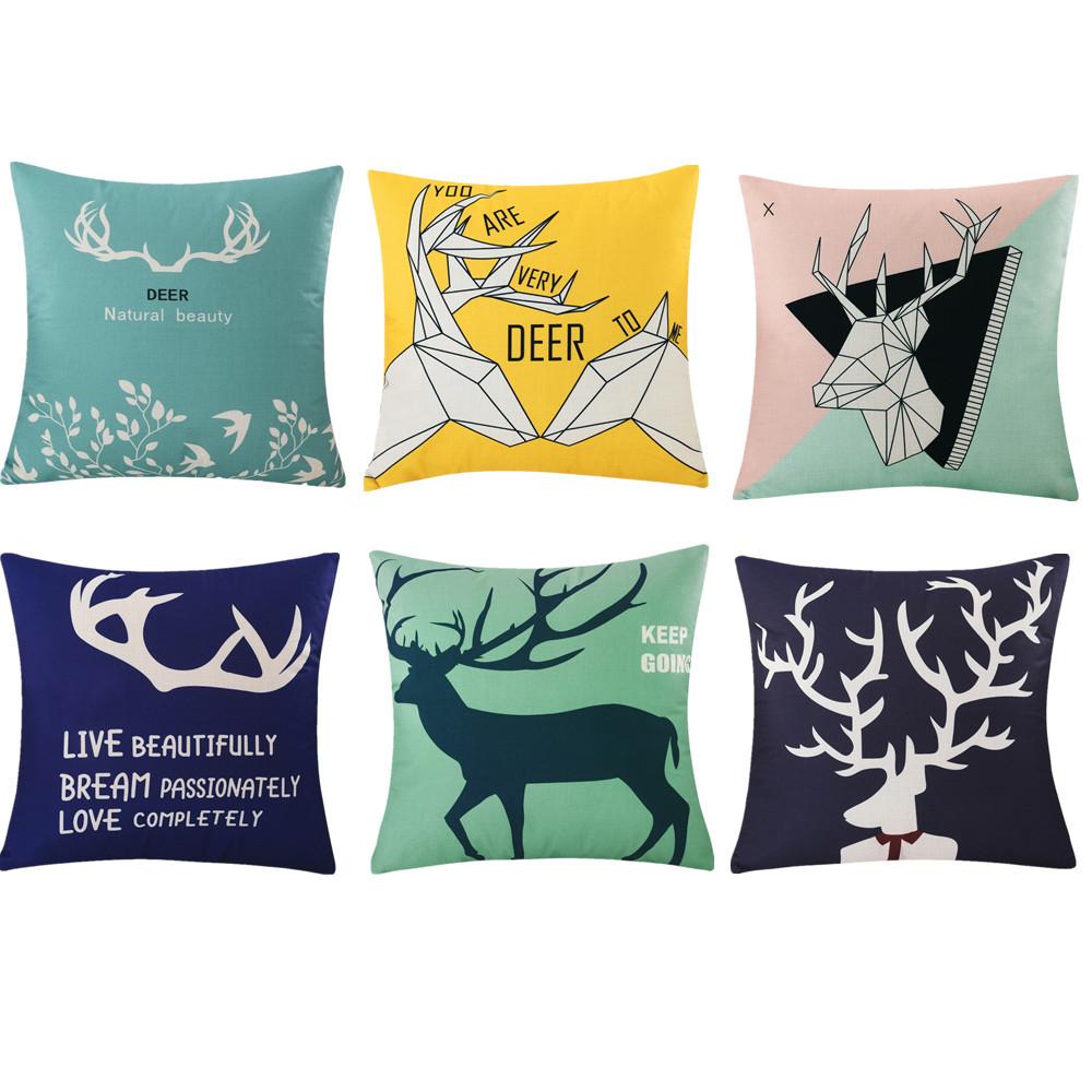 45x45cm Cartoon Animal Deer Printed Home Sofa Cushion Cover Throw Pillowcase Decor