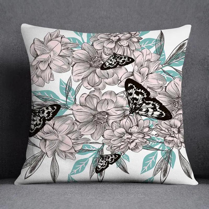 Juste De Coussin Carrée À Motif Papillon, Taie D'oreiller, Série Rose, Décoration De Bureau À Domicile