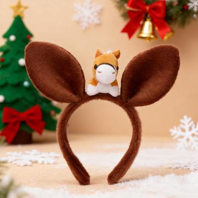 Headbands Funny Cartoon Horse Headband Cute 2026 New Year Headband Plush Pony Mascot Hair Hoop Party Dress-Up Photo Prop