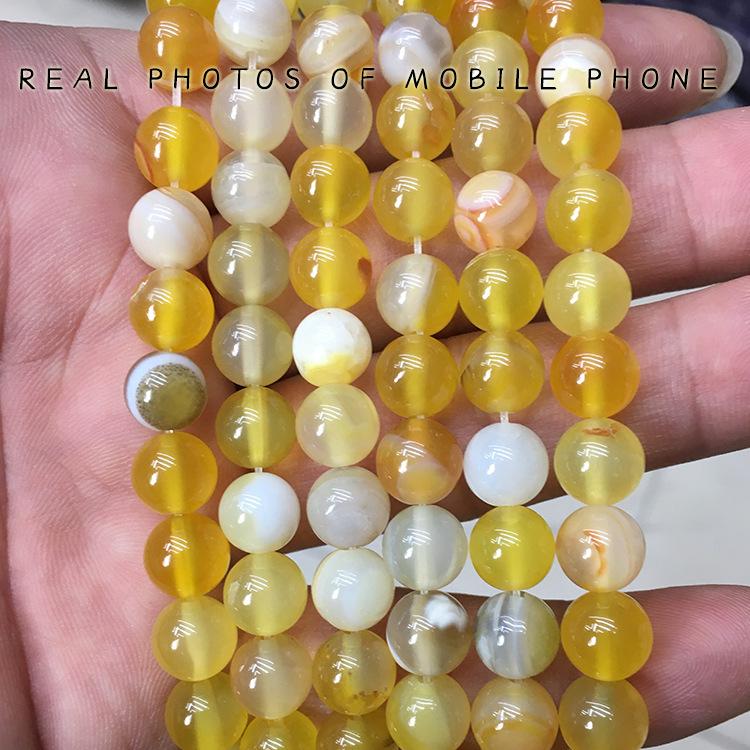 Yellow Striped Agate Natural Stone DIY Jewelry Accessories - Loose Beads 4mm, ~90 beads, ~11g
