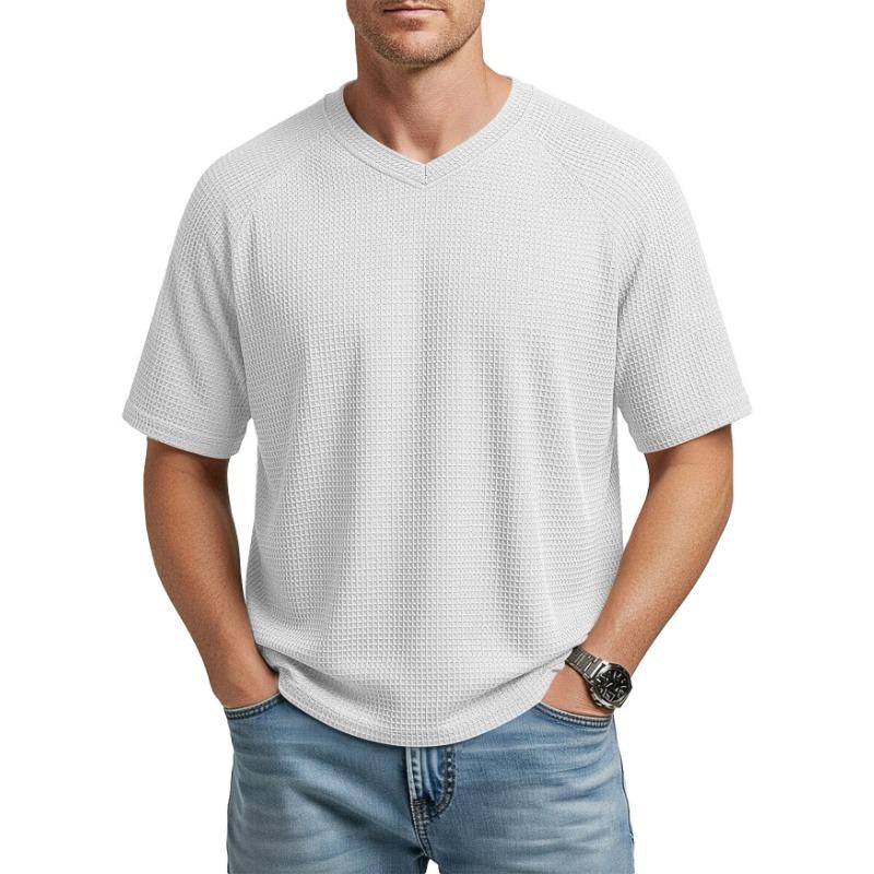 Men S V Neck Waffle Knit Raglan Short Sleeve Casual T Shirt