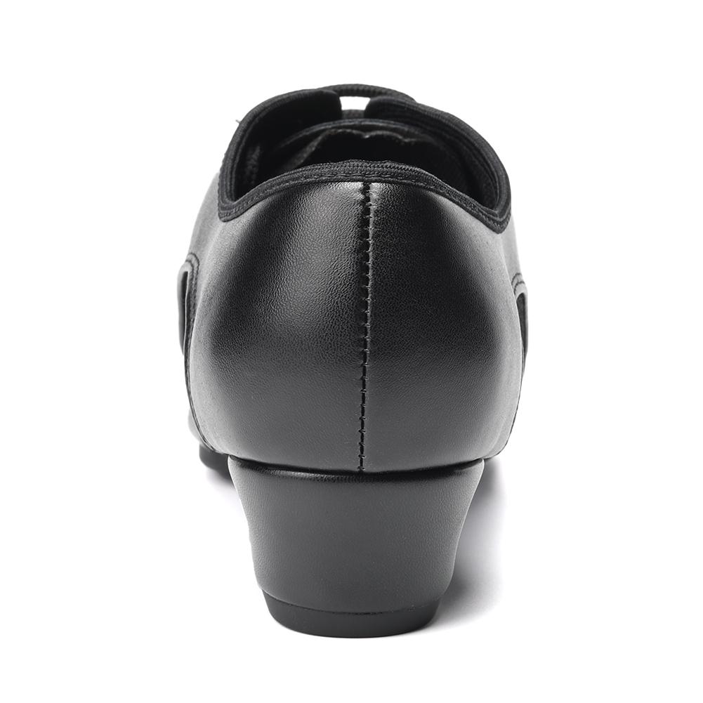 Latin Dance Shoes Black Leather Breathable Sweat-absorbent Non-slip Latin Mordern Dancing Shoes for Women