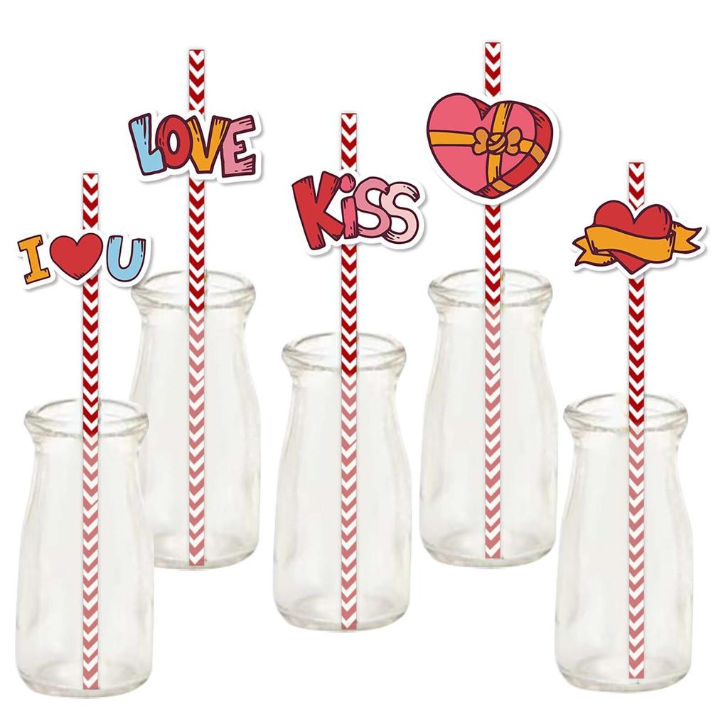 Valentine's Day Themed Water Cup Disposable Paper Straw Decorative Item