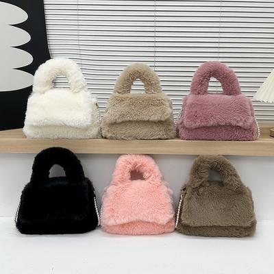 Retro Plush Handbag Women's Personality New Trend Versatile Shoulder Bag Pearl Chain Temperament Messenger Bag