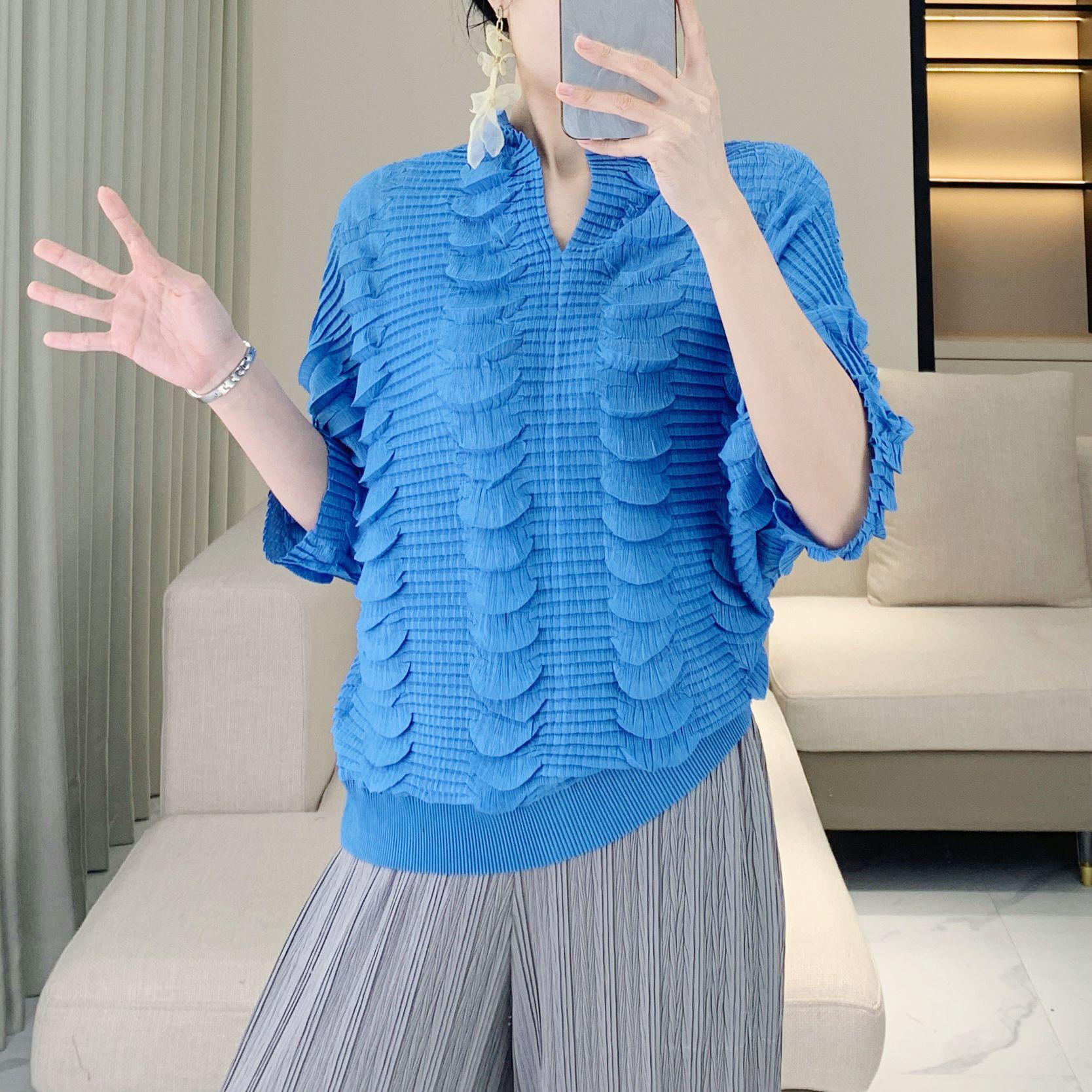 

Women s Casual Pleated Ruffle Pullover - New Slimming Loose Fit Sweatshirt Top One Size [45-75 kg] синий