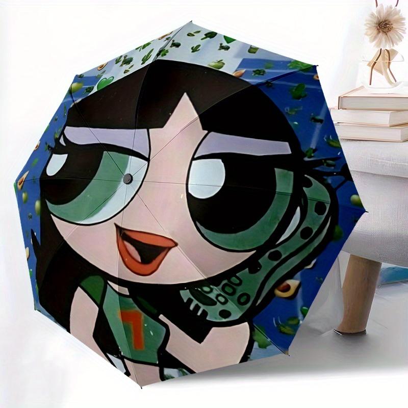 The Powerpuff Girls Season Automatic Folding Umbrella with Sturdy Iron Frame, Portable Compact Travel Umbrella All-Season Use Parties012