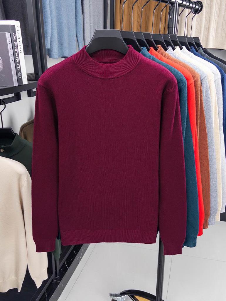 Men's Half-High Collar Wool Sweater - Warm, Versatile, Solid Color for Autumn/Winter