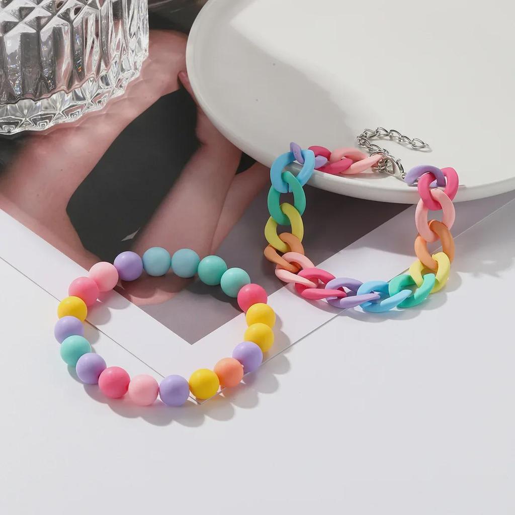 Bohemian Pink Heart Letter & Colorful Bead Bracelet Set