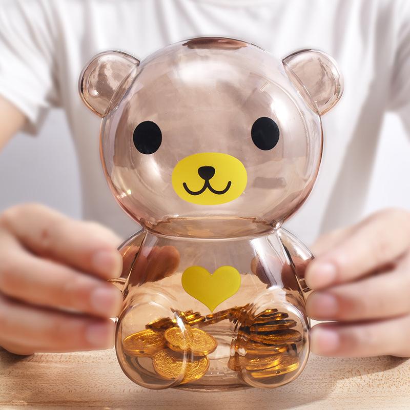 Transparent Cartoon Bear Piggy Bank & Candy Jar