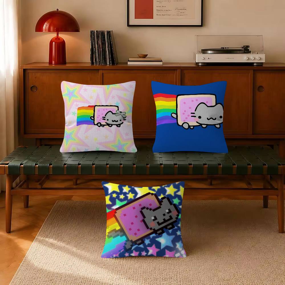 Anime N-Nyan Cat Throw Trendy-style decorative throw pillow cover insert not included fauxembroidery design