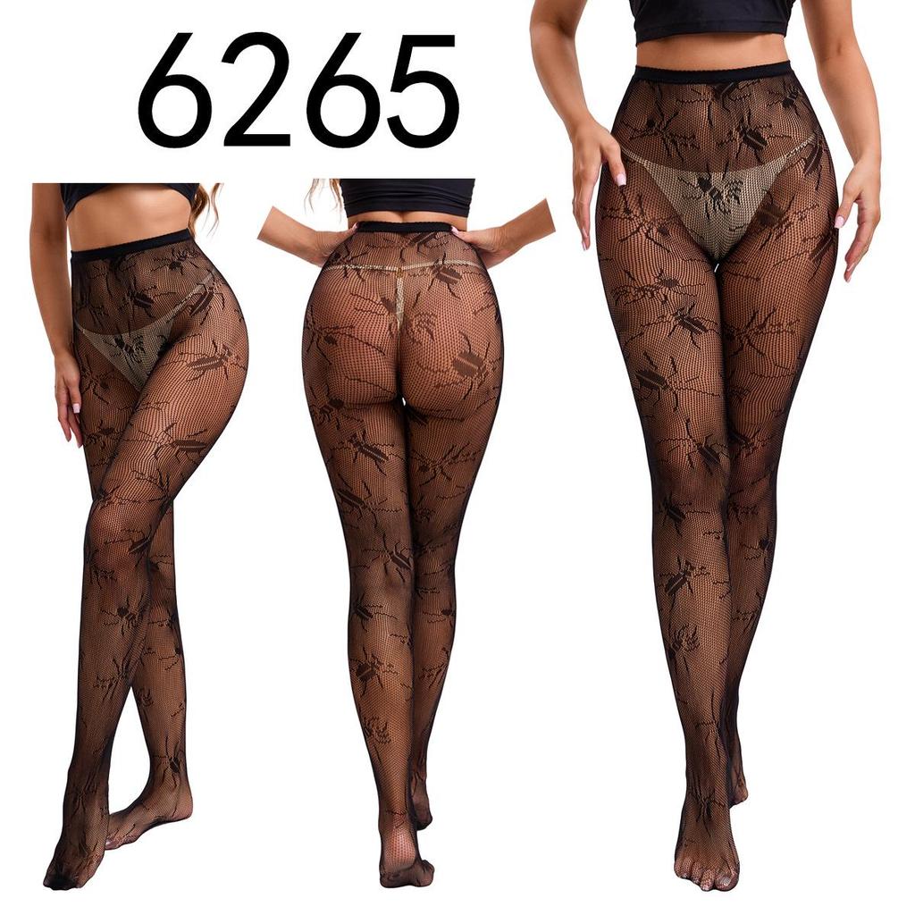 "Black Fishnet Pantyhose with Hollow Suspender Design"