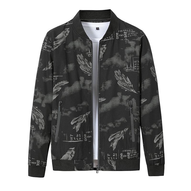 Men s Autumn Trendy Plus Size Printed Baseball Collar Jacket L