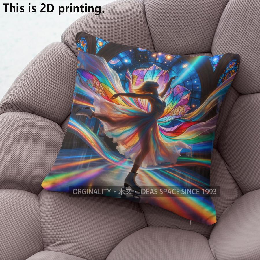 Stained Glass Style Figure Skating Throw Pillow Covers Pattern Cushion Cover Suitable for Sofa Bedroom Car Pillow Cover