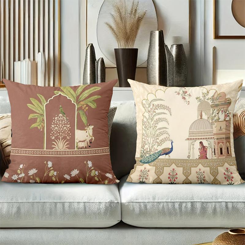Indian Style Decorative Cushion Covers Floral Peacock Cow Polyester pillowcase, sofa decorative cushion cov Headboard Pillow
