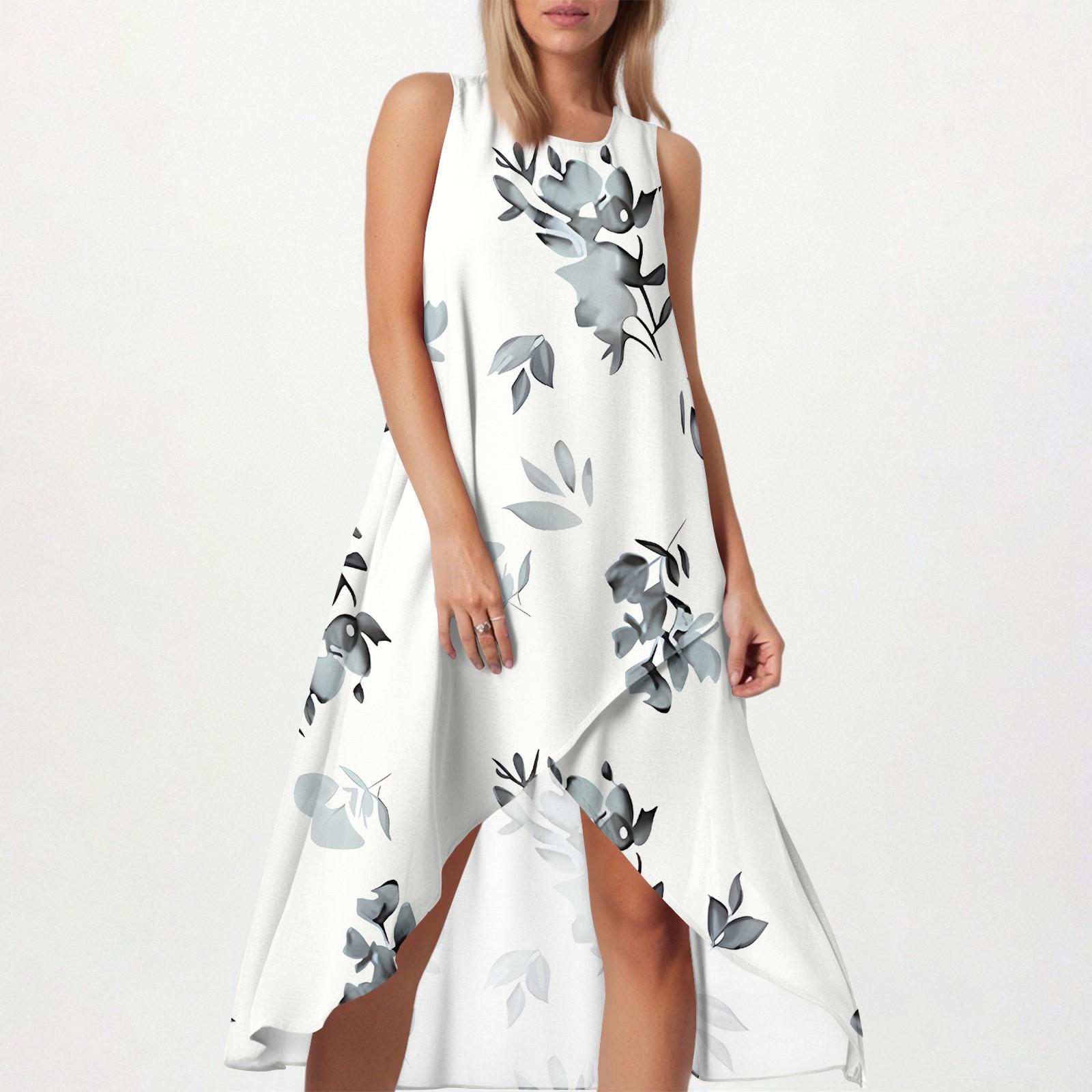 

Женское свободное повседневное модное платье с квадратным круглым вырезом, однотонное, пляжная юбка с разрезом сбоку, без рукавов, юбка из хлопка и льна XL белый