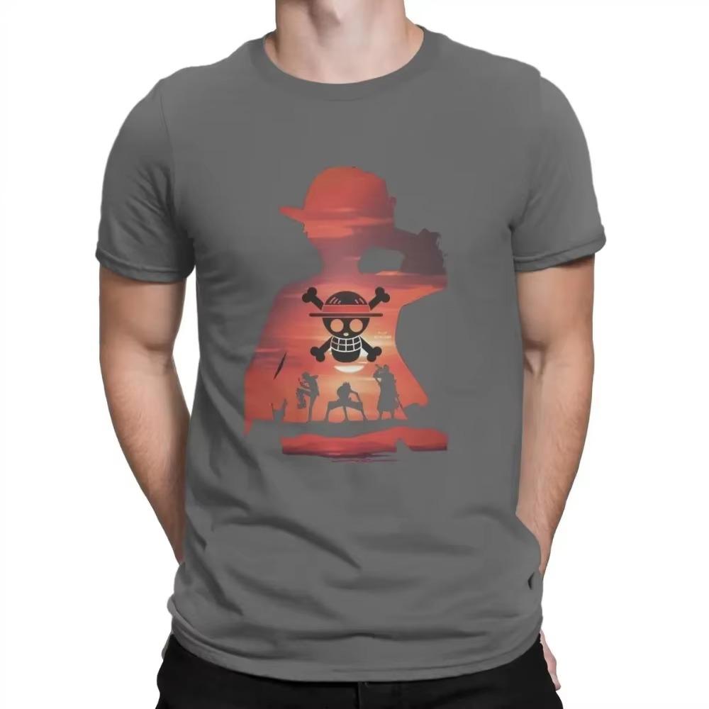 Summer Fashion Heavyweight Retro Men's Cartoon Pattern 100% Cotton Printed Round Neck High-quality Casual Fitness Street T-shirt