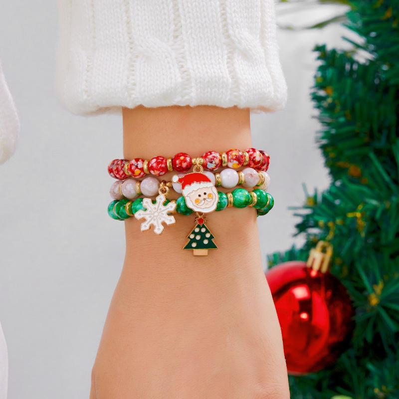 Delightful Christmas Tree Snowman Bracelet Set For Women Delicate Santa Elk Snowflake Stacking Bracelet Jewelry Accessories