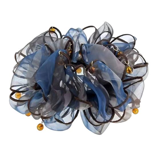 

Hair Tie Beads Decor Double Layer Mesh Women Hair Rope Bun Half-Tied Hairstyles Ponytail Holder Hair Accessory синий