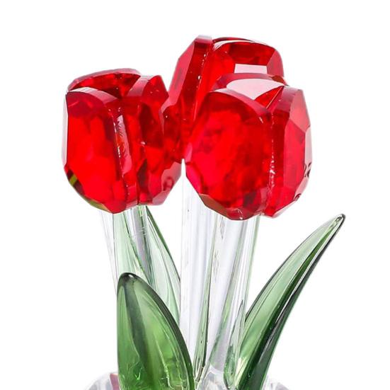 Faux Crystal Tulip Figurine Collectible Clear Tulip Flower Ornament Glass Flower Bouquet Gifts for Valentine's Day Birthday Women Girlfriend Wife