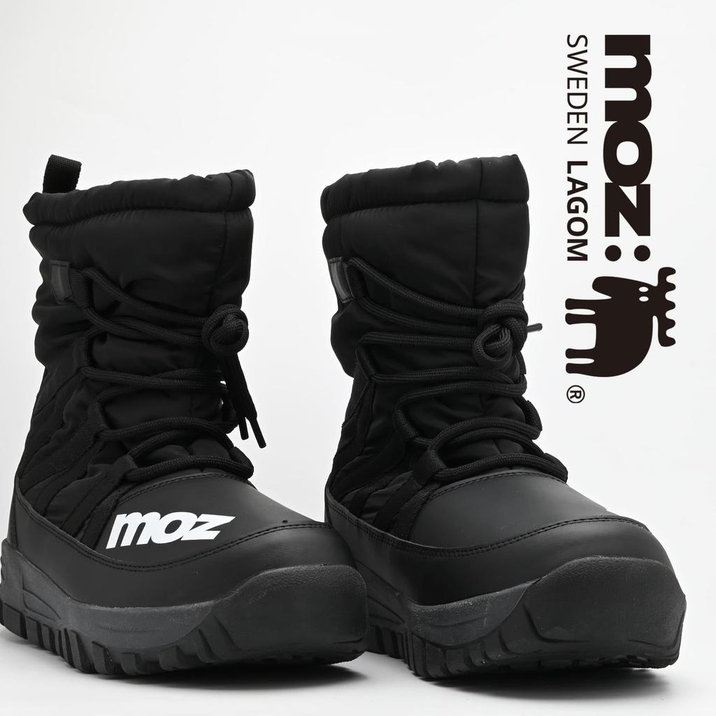 Mozu Winter Snow Padded with Fleece Size Size L Men's Mid-Length Boots, Waterproof, Non-Slip, Water-Repellent, Lining, Black, 5686, (5686,BLK,L)